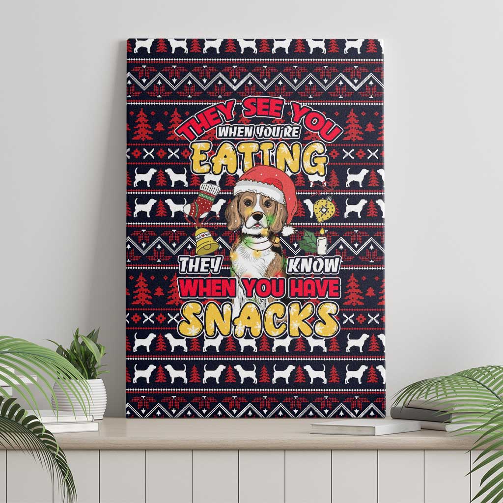Beagle Dog They Know When You Have Snacks Christmas Canvas Wall Art Xmas Holiday Patterns - Wonder Print Shop