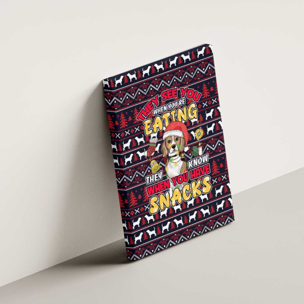 Beagle Dog They Know When You Have Snacks Christmas Canvas Wall Art Xmas Holiday Patterns - Wonder Print Shop