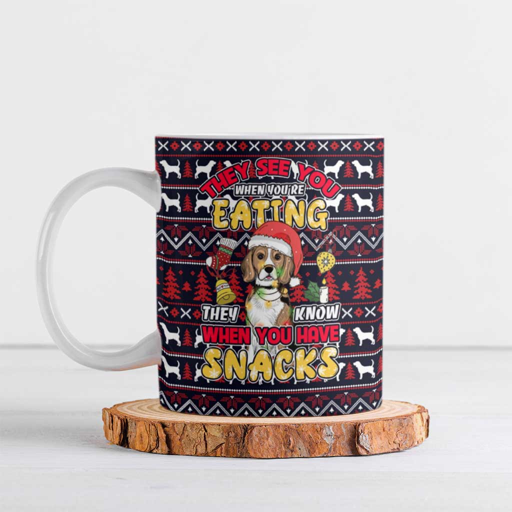 Beagle Dog They Know When You Have Snacks Christmas Ceramic Mug Xmas Holiday Patterns - Wonder Print Shop