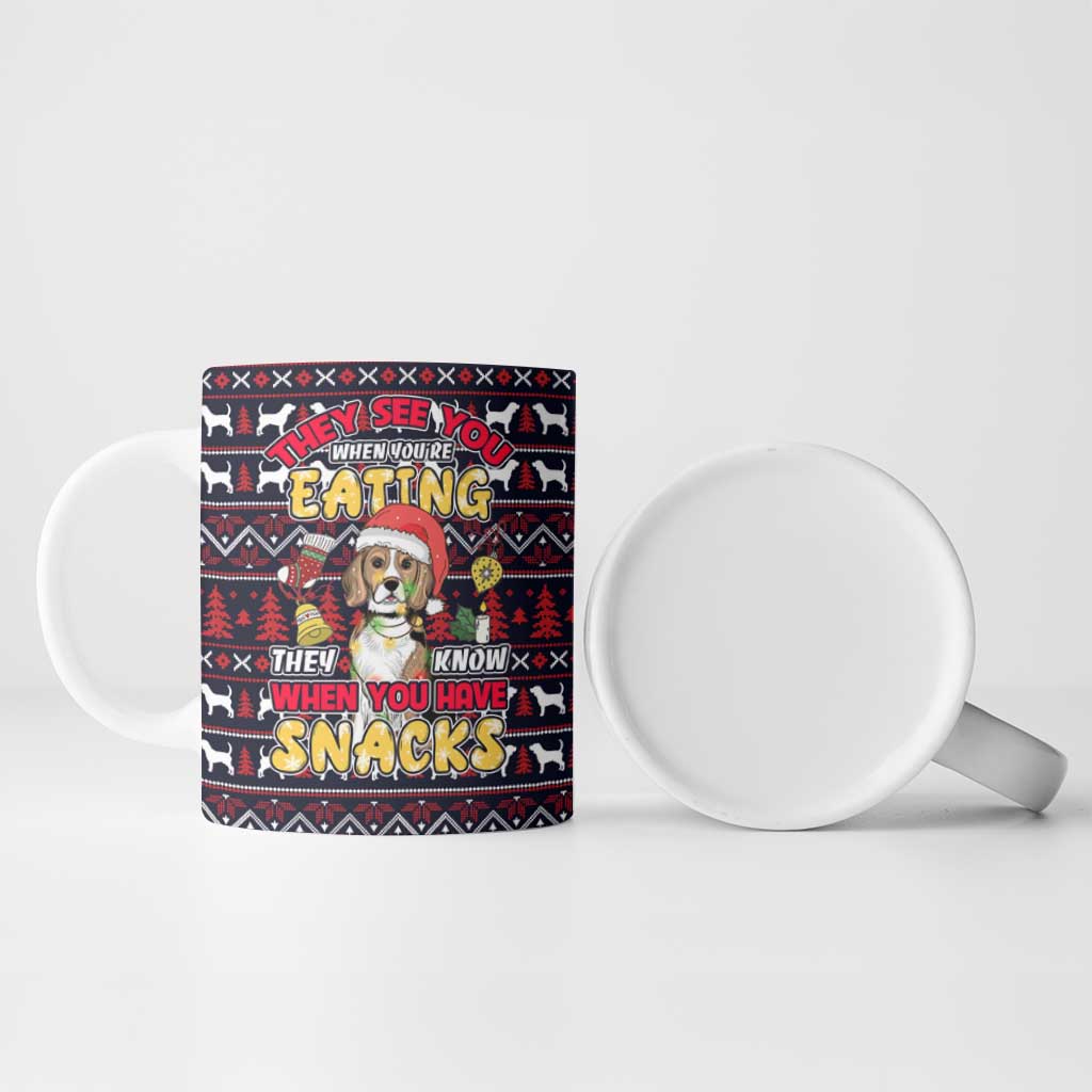 Beagle Dog They Know When You Have Snacks Christmas Ceramic Mug Xmas Holiday Patterns - Wonder Print Shop