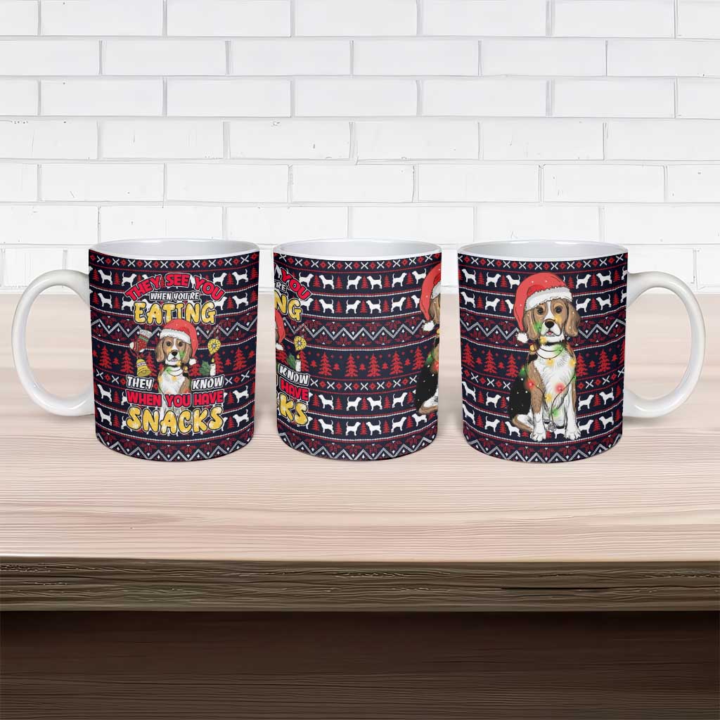 Beagle Dog They Know When You Have Snacks Christmas Ceramic Mug Xmas Holiday Patterns - Wonder Print Shop