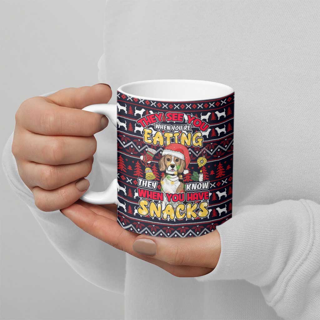 Beagle Dog They Know When You Have Snacks Christmas Ceramic Mug Xmas Holiday Patterns - Wonder Print Shop