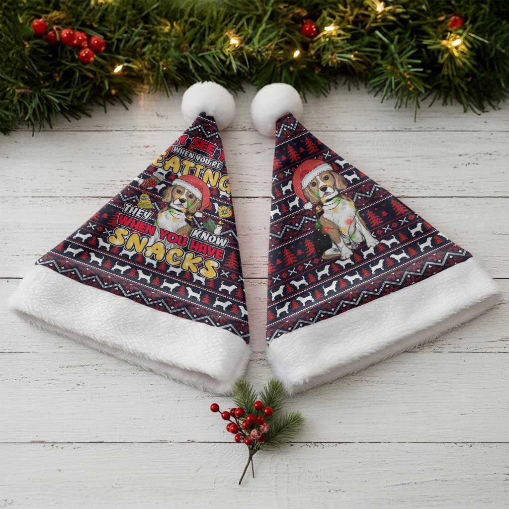 Beagle Dog They Know When You Have Snacks Christmas Santa Hat Xmas Holiday Patterns - Wonder Print Shop