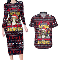 Beagle Dog They Know When You Have Snacks Christmas Couples Matching Long Sleeve Bodycon Dress and Hawaiian Shirt Xmas Holiday Patterns - Wonder Print Shop