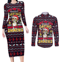 Beagle Dog They Know When You Have Snacks Christmas Couples Matching Long Sleeve Bodycon Dress and Long Sleeve Button Shirt Xmas Holiday Patterns - Wonder Print Shop