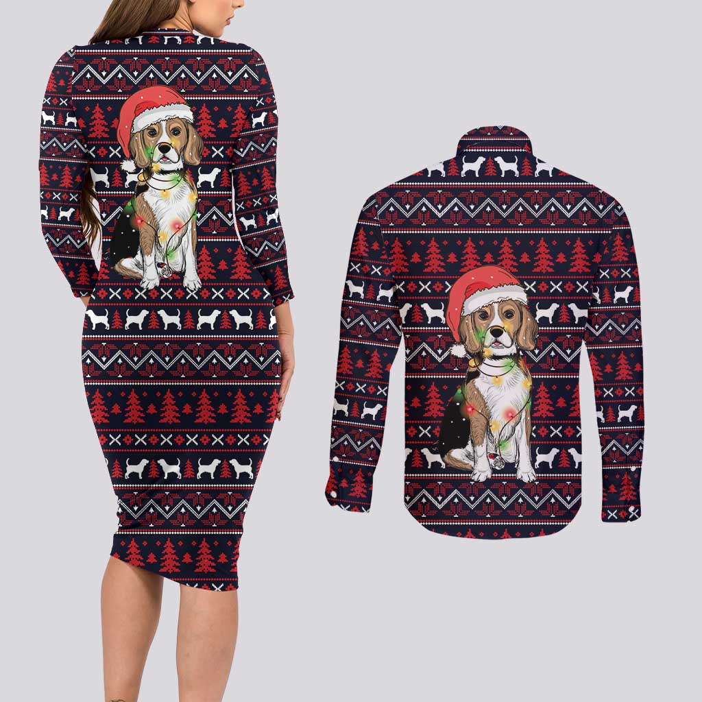 Beagle Dog They Know When You Have Snacks Christmas Couples Matching Long Sleeve Bodycon Dress and Long Sleeve Button Shirt Xmas Holiday Patterns - Wonder Print Shop