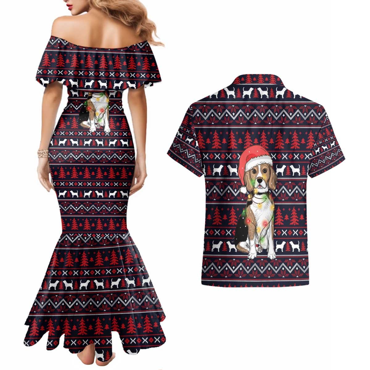 Beagle Dog They Know When You Have Snacks Christmas Couples Matching Mermaid Dress and Hawaiian Shirt Xmas Holiday Patterns - Wonder Print Shop