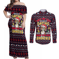 Beagle Dog They Know When You Have Snacks Christmas Couples Matching Off Shoulder Maxi Dress and Long Sleeve Button Shirt Xmas Holiday Patterns - Wonder Print Shop