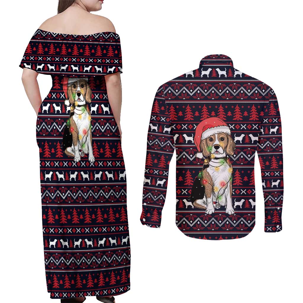 Beagle Dog They Know When You Have Snacks Christmas Couples Matching Off Shoulder Maxi Dress and Long Sleeve Button Shirt Xmas Holiday Patterns - Wonder Print Shop