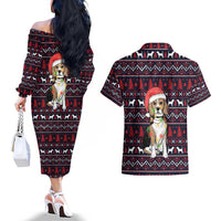Beagle Dog They Know When You Have Snacks Christmas Couples Matching Off The Shoulder Long Sleeve Dress and Hawaiian Shirt Xmas Holiday Patterns - Wonder Print Shop
