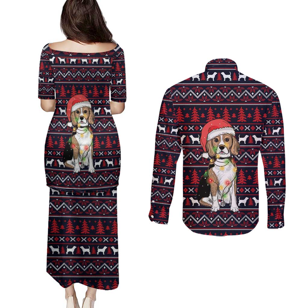Beagle Dog They Know When You Have Snacks Christmas Couples Matching Puletasi and Long Sleeve Button Shirt Xmas Holiday Patterns - Wonder Print Shop