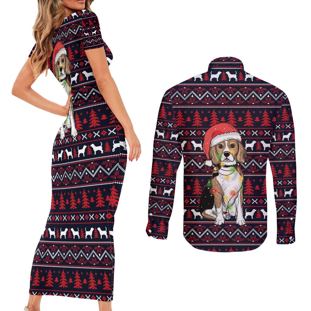 Beagle Dog They Know When You Have Snacks Christmas Couples Matching Short Sleeve Bodycon Dress and Long Sleeve Button Shirt Xmas Holiday Patterns - Wonder Print Shop