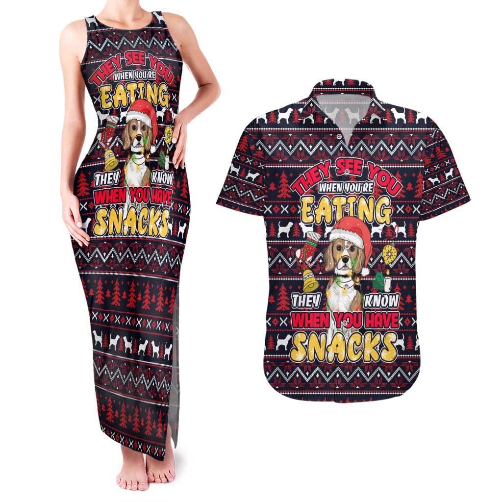 Beagle Dog They Know When You Have Snacks Christmas Couples Matching Tank Maxi Dress and Hawaiian Shirt Xmas Holiday Patterns - Wonder Print Shop
