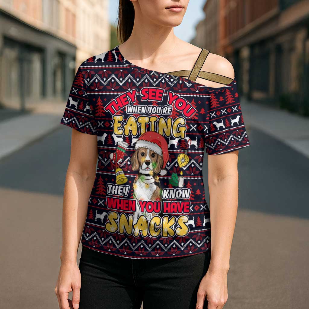 Beagle Dog They Know When You Have Snacks Christmas Cross Shoulder Shirt Xmas Holiday Patterns - Wonder Print Shop