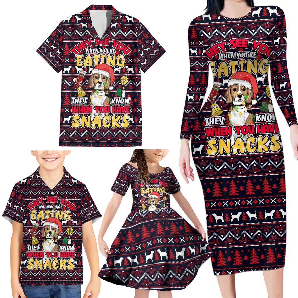Beagle Dog They Know When You Have Snacks Christmas Family Matching Long Sleeve Bodycon Dress and Hawaiian Shirt Xmas Holiday Patterns - Wonder Print Shop