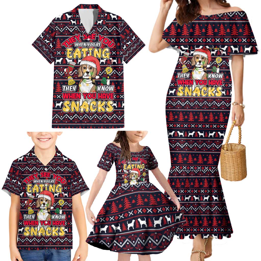 Beagle Dog They Know When You Have Snacks Christmas Family Matching Mermaid Dress and Hawaiian Shirt Xmas Holiday Patterns - Wonder Print Shop