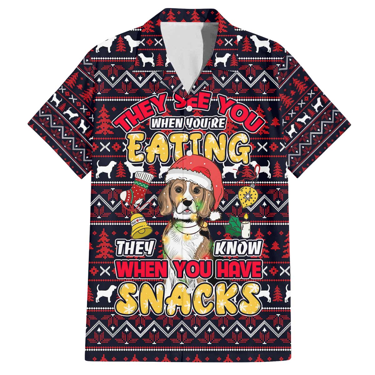 Beagle Dog They Know When You Have Snacks Christmas Family Matching Off The Shoulder Long Sleeve Dress and Hawaiian Shirt Xmas Holiday Patterns - Wonder Print Shop