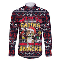 Beagle Dog They Know When You Have Snacks Christmas Family Matching Off The Shoulder Long Sleeve Dress and Hawaiian Shirt Xmas Holiday Patterns - Wonder Print Shop