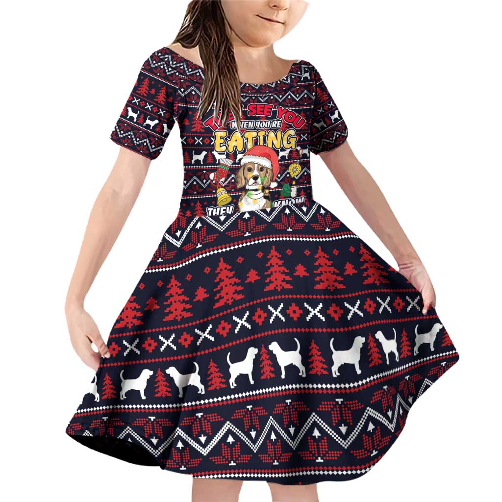 Beagle Dog They Know When You Have Snacks Christmas Family Matching Off Shoulder Short Dress and Hawaiian Shirt Xmas Holiday Patterns - Wonder Print Shop