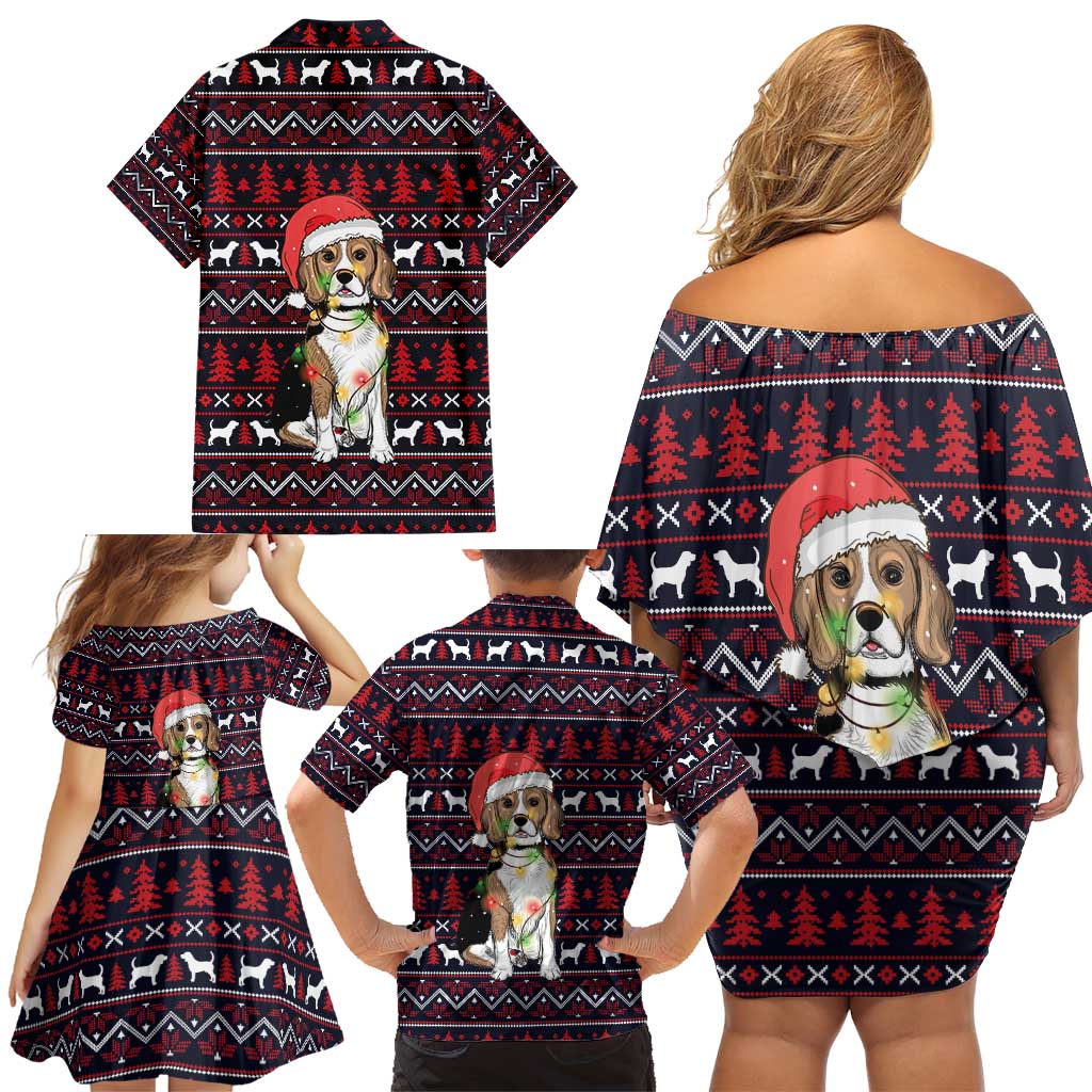 Beagle Dog They Know When You Have Snacks Christmas Family Matching Off Shoulder Short Dress and Hawaiian Shirt Xmas Holiday Patterns - Wonder Print Shop