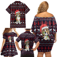 Beagle Dog They Know When You Have Snacks Christmas Family Matching Off Shoulder Short Dress and Hawaiian Shirt Xmas Holiday Patterns - Wonder Print Shop