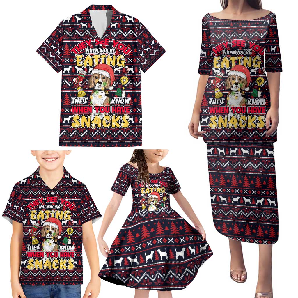 Beagle Dog They Know When You Have Snacks Christmas Family Matching Puletasi and Hawaiian Shirt Xmas Holiday Patterns - Wonder Print Shop