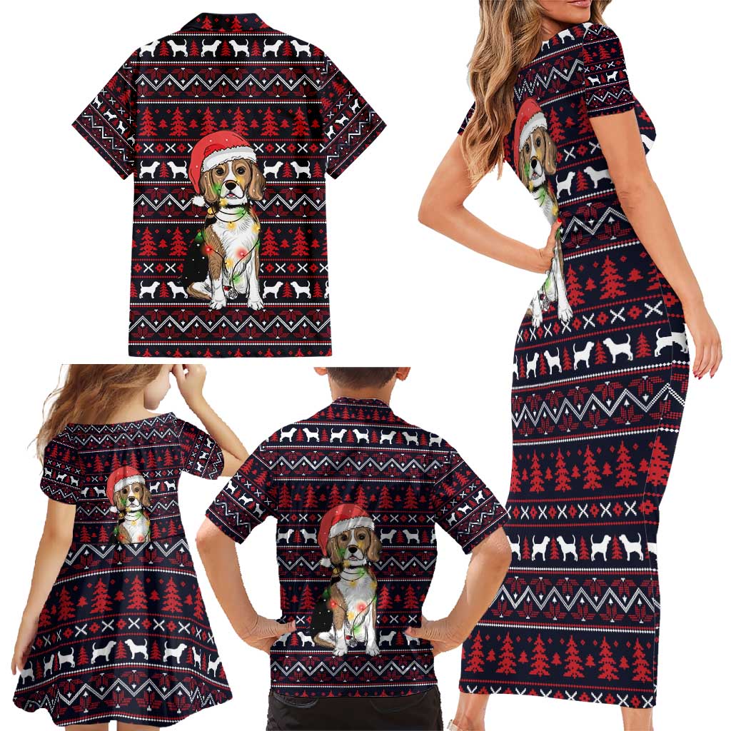 Beagle Dog They Know When You Have Snacks Christmas Family Matching Short Sleeve Bodycon Dress and Hawaiian Shirt Xmas Holiday Patterns - Wonder Print Shop
