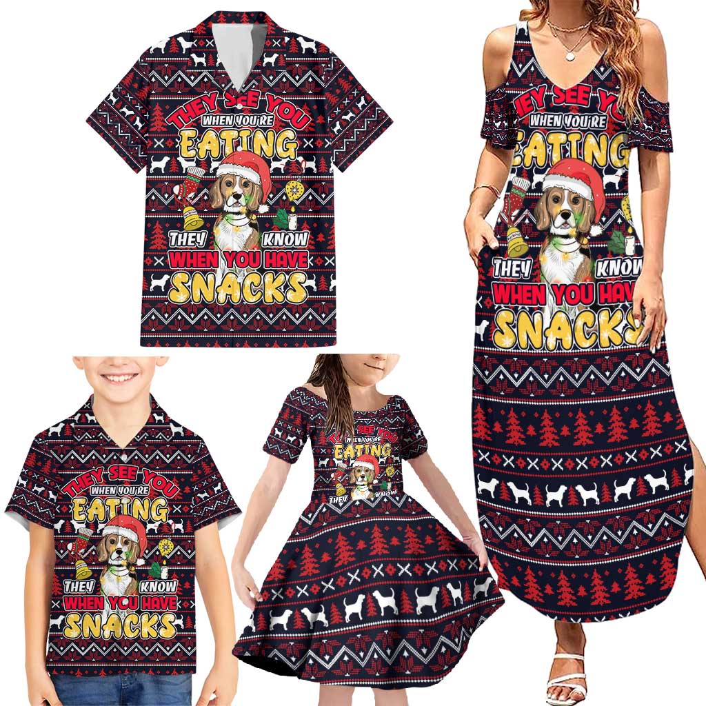 Beagle Dog They Know When You Have Snacks Christmas Family Matching Summer Maxi Dress and Hawaiian Shirt Xmas Holiday Patterns - Wonder Print Shop