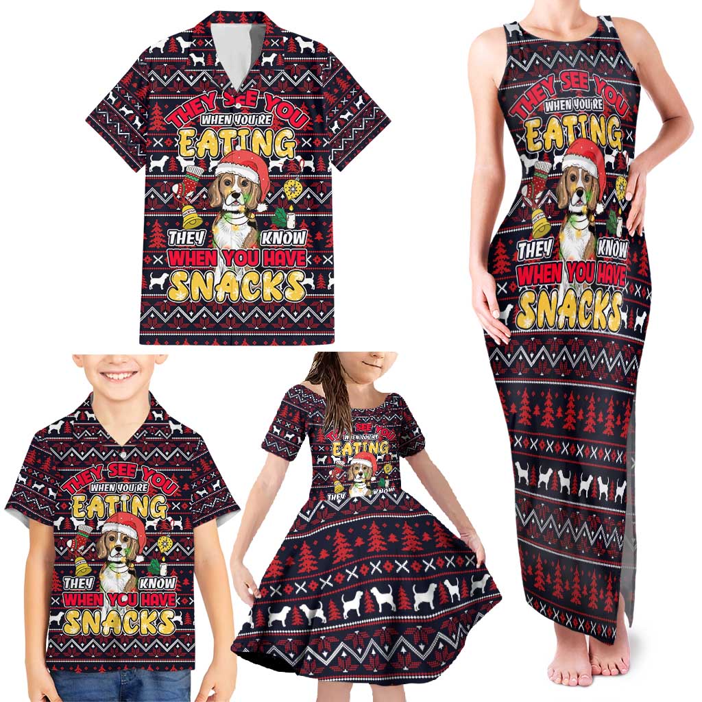 Beagle Dog They Know When You Have Snacks Christmas Family Matching Tank Maxi Dress and Hawaiian Shirt Xmas Holiday Patterns - Wonder Print Shop