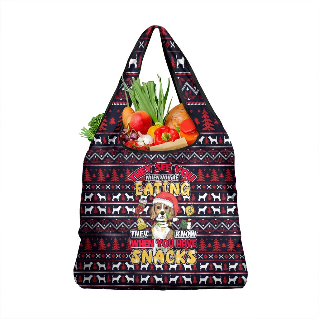 Beagle Dog They Know When You Have Snacks Christmas Grocery Bag Xmas Holiday Patterns - Wonder Print Shop