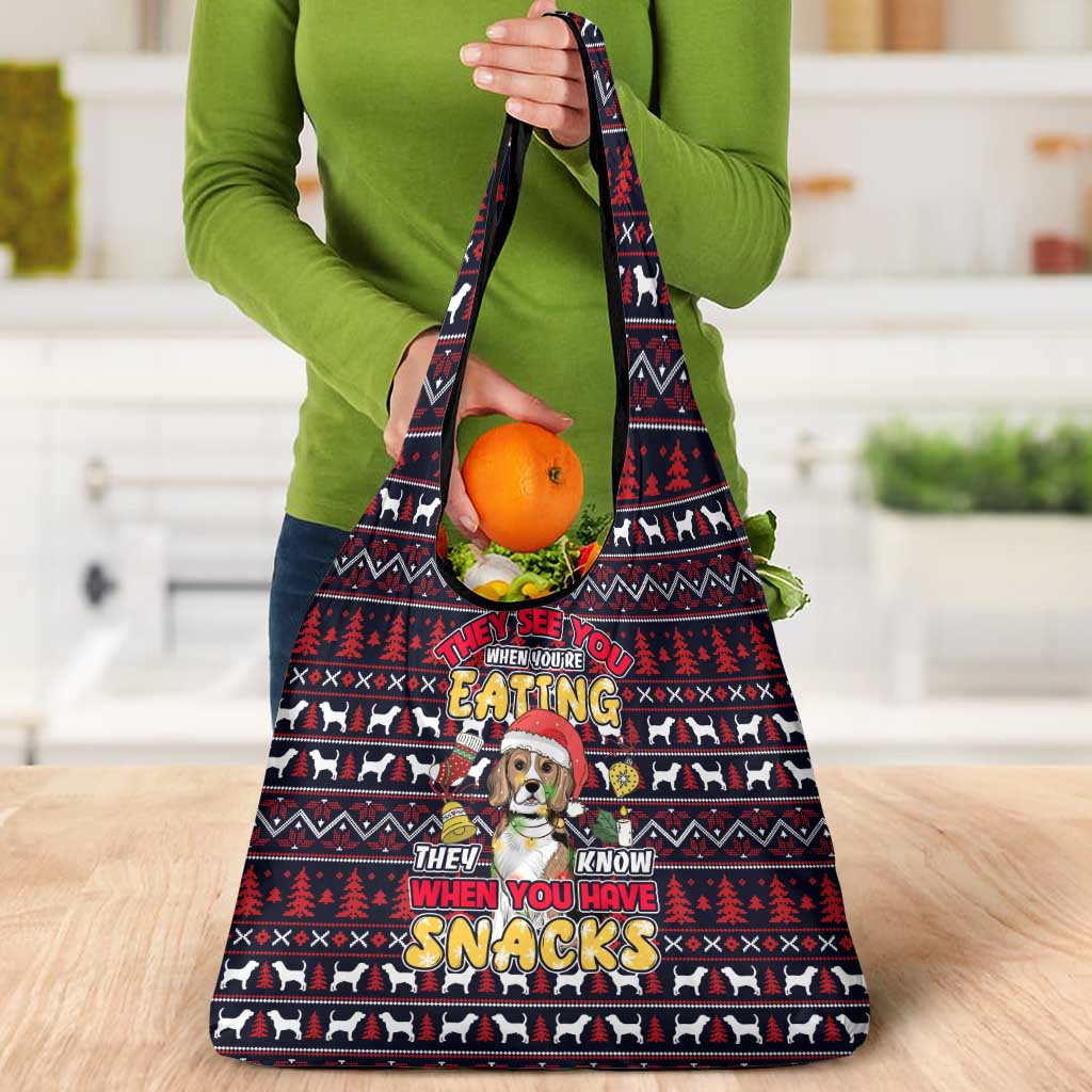 Beagle Dog They Know When You Have Snacks Christmas Grocery Bag Xmas Holiday Patterns - Wonder Print Shop