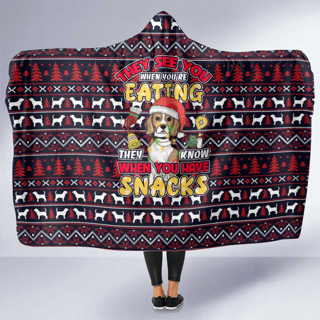 Beagle Dog They Know When You Have Snacks Christmas Hooded Blanket Xmas Holiday Patterns - Wonder Print Shop