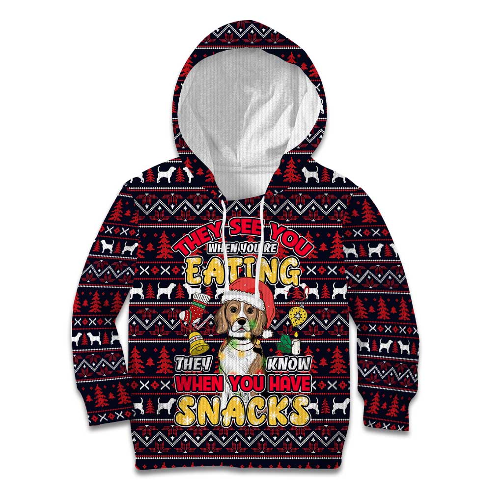 Beagle Dog They Know When You Have Snacks Christmas Kid Hoodie Xmas Holiday Patterns - Wonder Print Shop