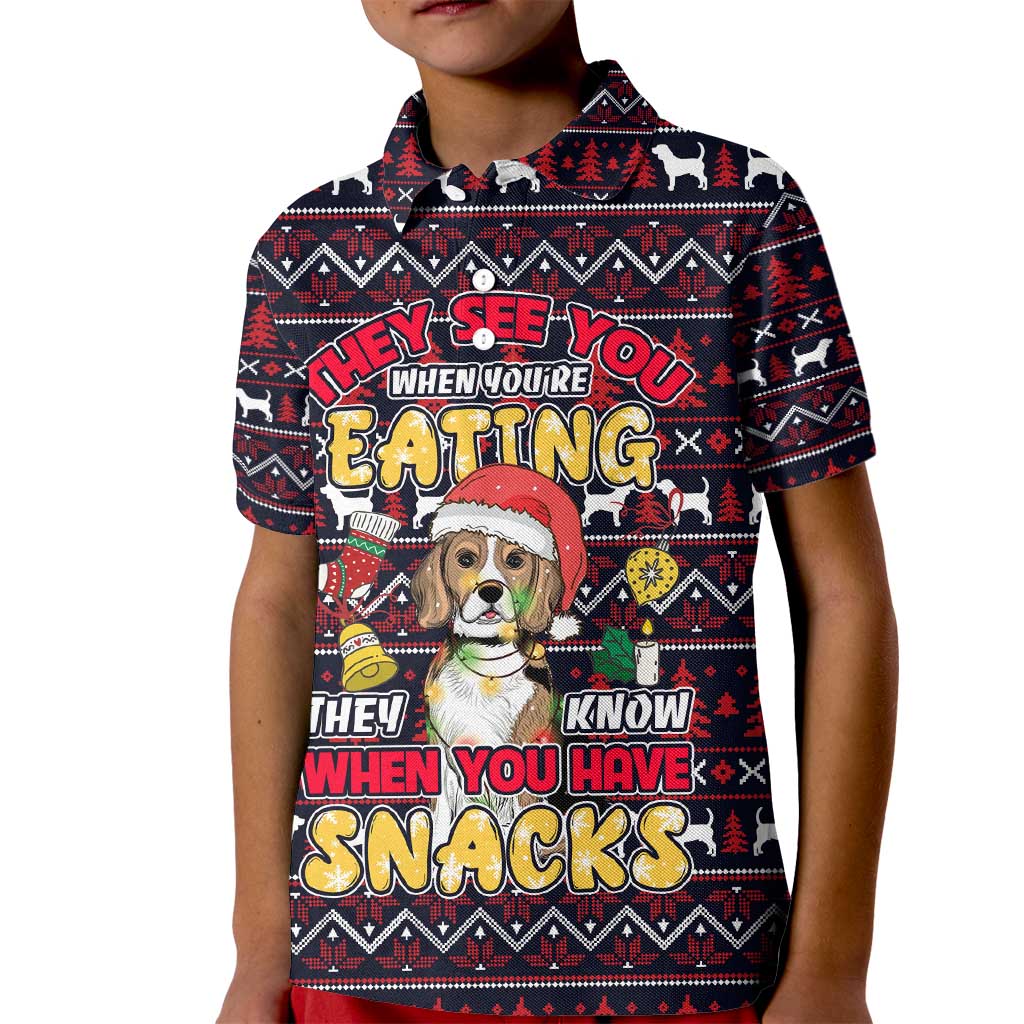 Beagle Dog They Know When You Have Snacks Christmas Kid Polo Shirt Xmas Holiday Patterns - Wonder Print Shop