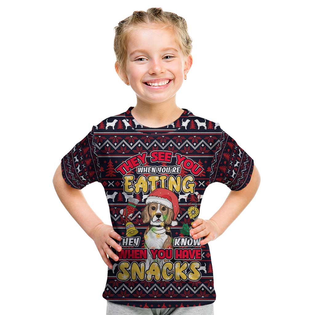 Beagle Dog They Know When You Have Snacks Christmas Kid T Shirt Xmas Holiday Patterns - Wonder Print Shop