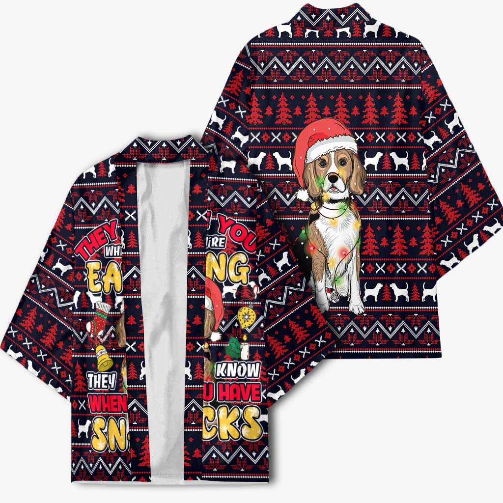 Beagle Dog They Know When You Have Snacks Christmas Kimono Xmas Holiday Patterns - Wonder Print Shop