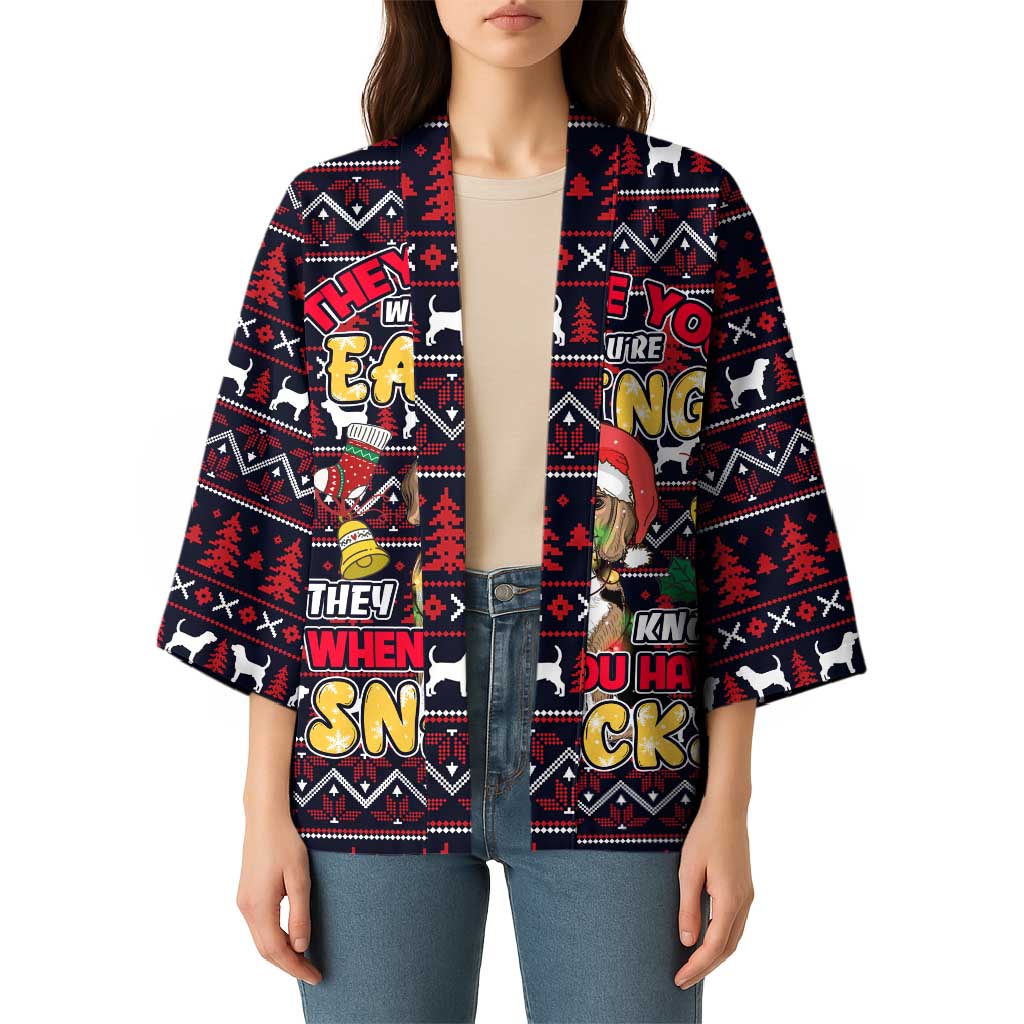 Beagle Dog They Know When You Have Snacks Christmas Kimono Xmas Holiday Patterns - Wonder Print Shop