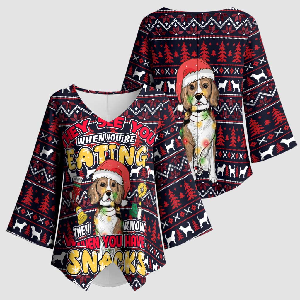 Beagle Dog They Know When You Have Snacks Christmas Kimono Sleeve Blouse Xmas Holiday Patterns - Wonder Print Shop