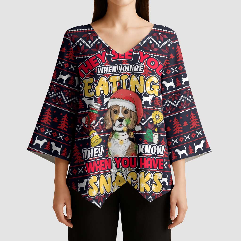 Beagle Dog They Know When You Have Snacks Christmas Kimono Sleeve Blouse Xmas Holiday Patterns - Wonder Print Shop