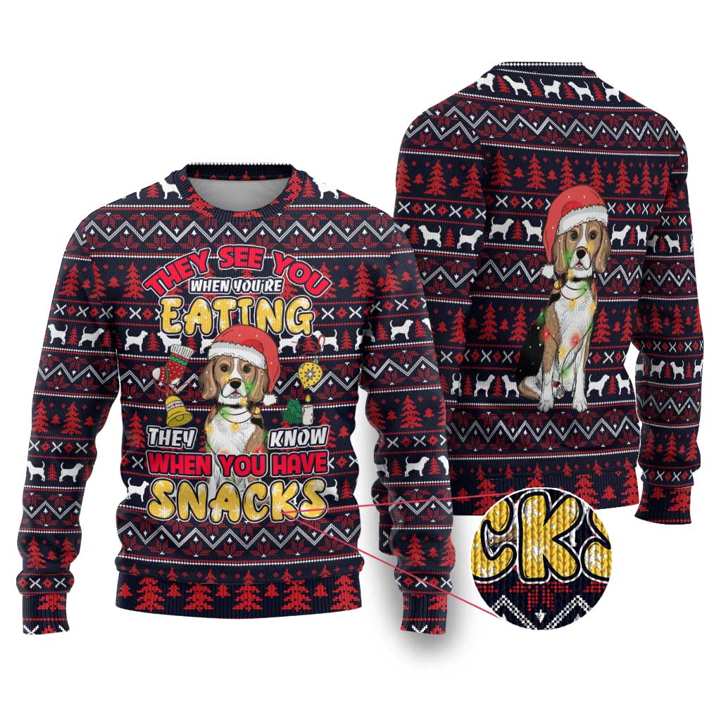 Beagle Dog They Know When You Have Snacks Christmas Ugly Christmas Sweater Xmas Holiday Patterns - Wonder Print Shop