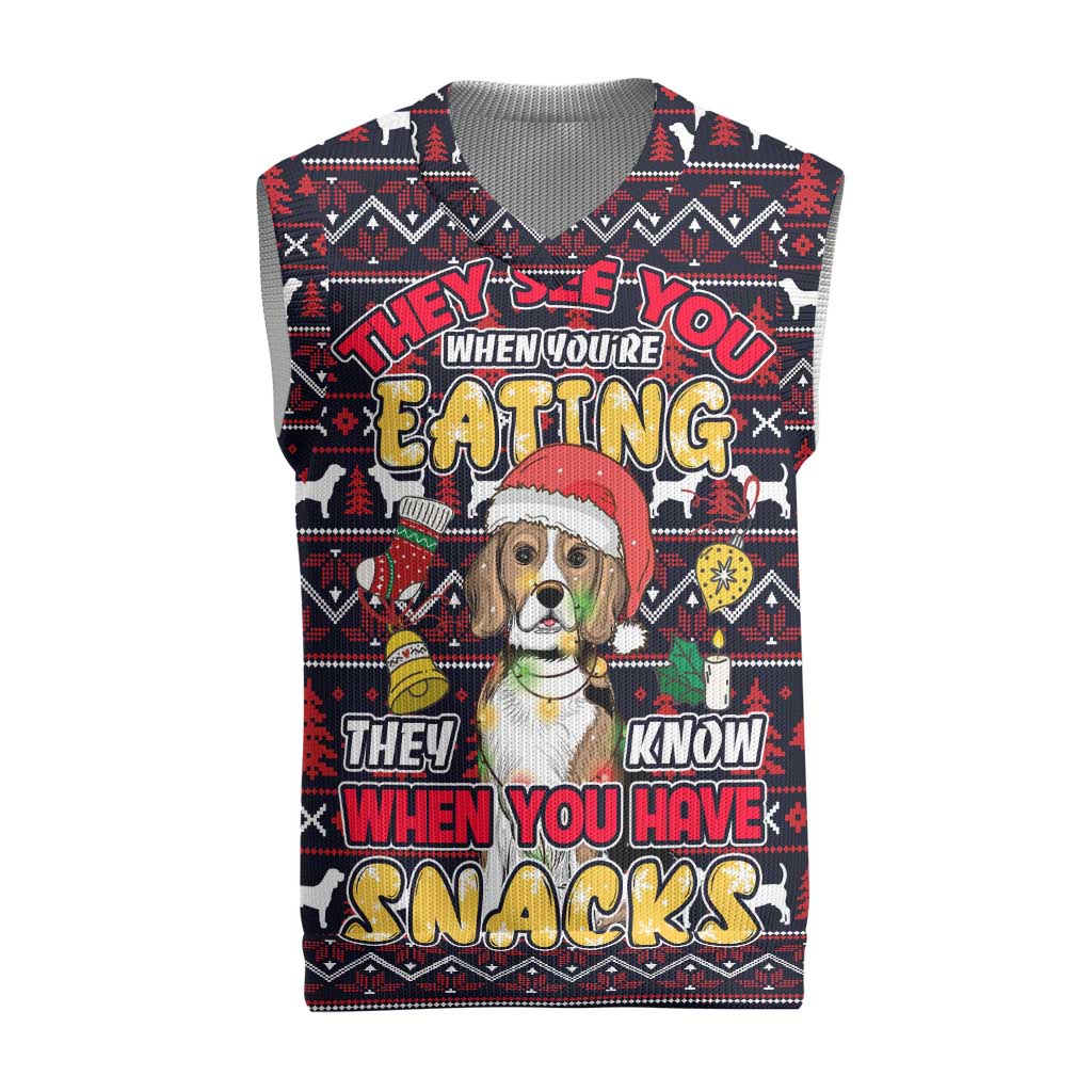 Beagle Dog They Know When You Have Snacks Christmas Knitted V-Neck Vest Xmas Holiday Patterns - Wonder Print Shop