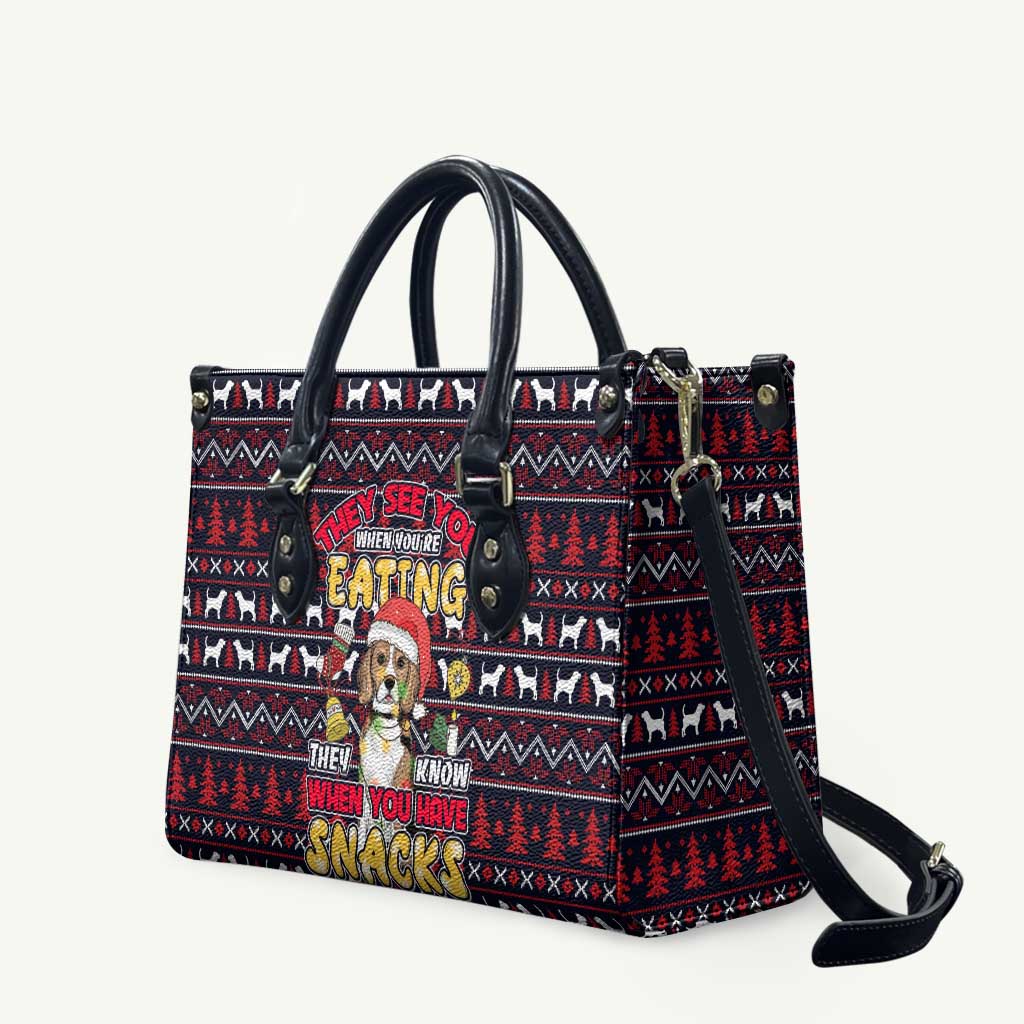Beagle Dog They Know When You Have Snacks Christmas Leather Bag Xmas Holiday Patterns - Wonder Print Shop