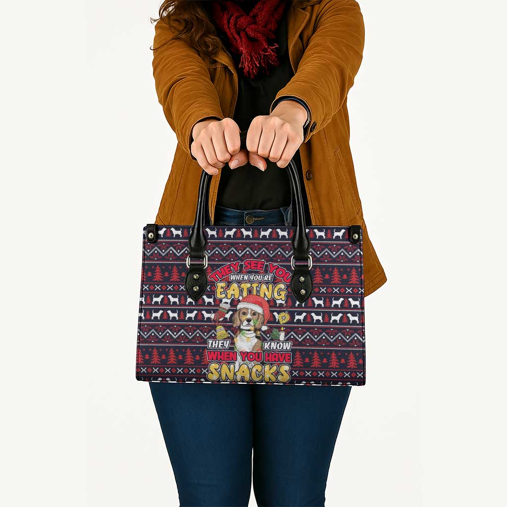 Beagle Dog They Know When You Have Snacks Christmas Leather Bag Xmas Holiday Patterns - Wonder Print Shop