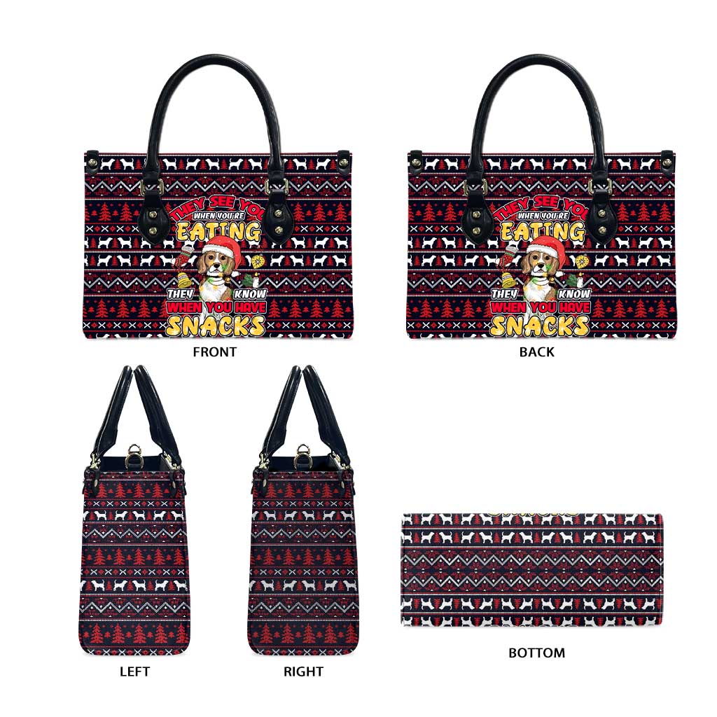 Beagle Dog They Know When You Have Snacks Christmas Leather Bag Xmas Holiday Patterns - Wonder Print Shop