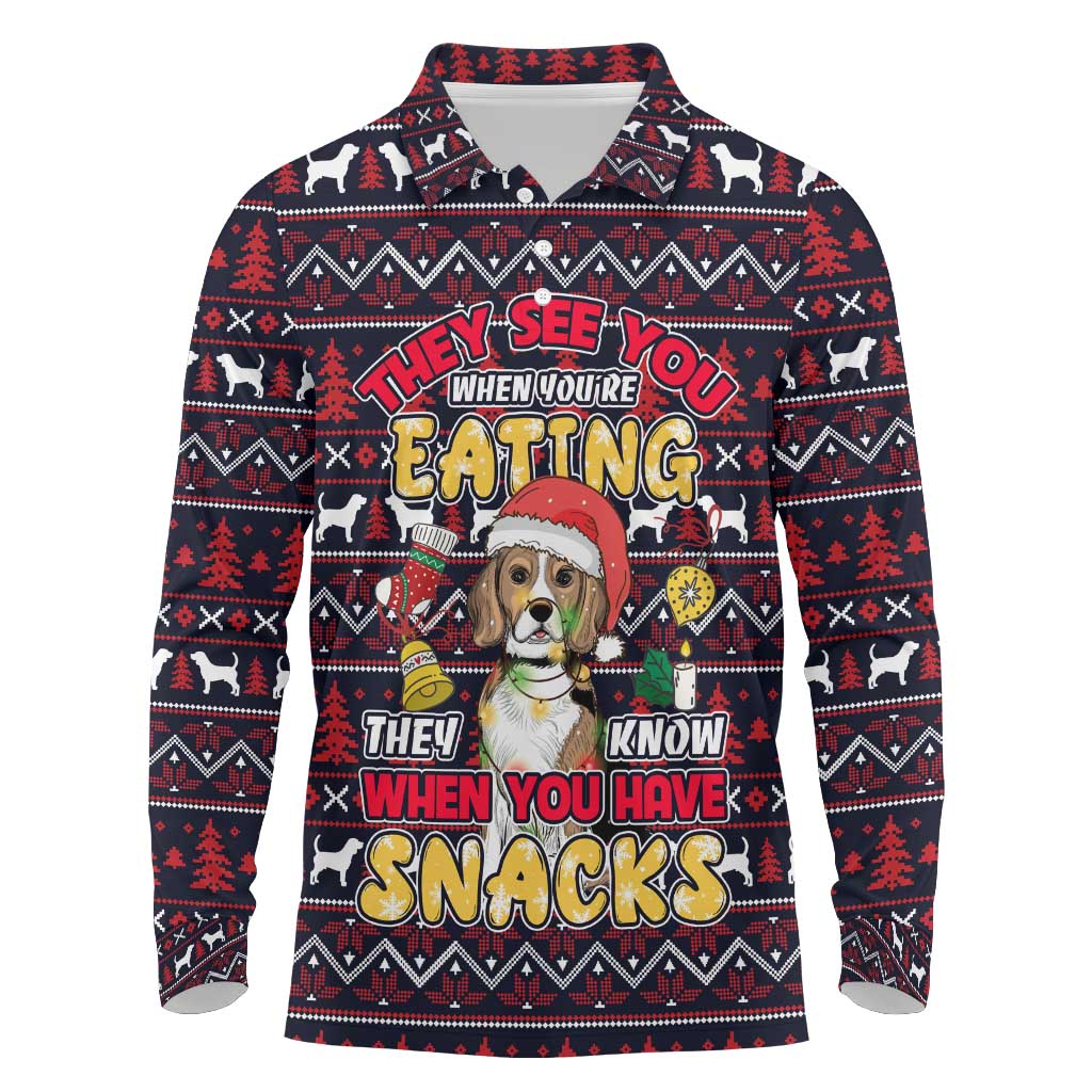 Beagle Dog They Know When You Have Snacks Christmas Long Sleeve Polo Shirt Xmas Holiday Patterns - Wonder Print Shop