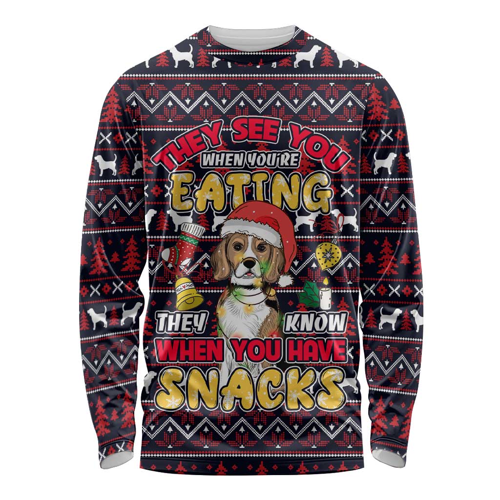 Beagle Dog They Know When You Have Snacks Christmas Long Sleeve Shirt Xmas Holiday Patterns - Wonder Print Shop