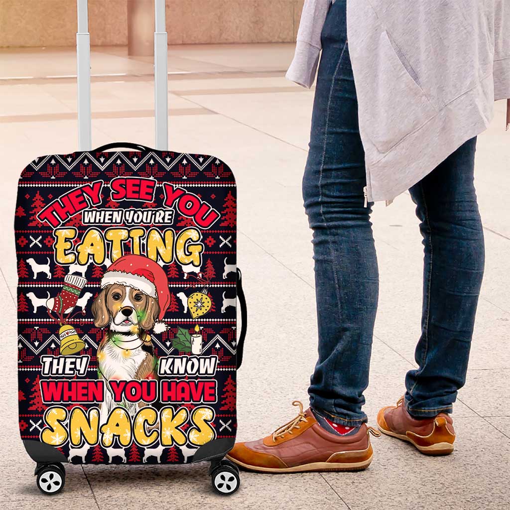 Beagle Dog They Know When You Have Snacks Christmas Luggage Cover Xmas Holiday Patterns - Wonder Print Shop