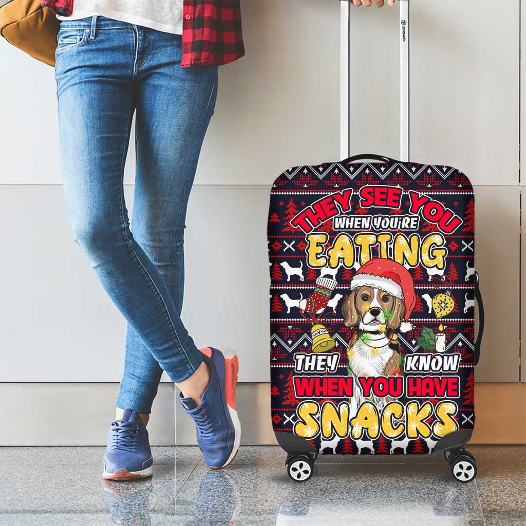 Beagle Dog They Know When You Have Snacks Christmas Luggage Cover Xmas Holiday Patterns - Wonder Print Shop