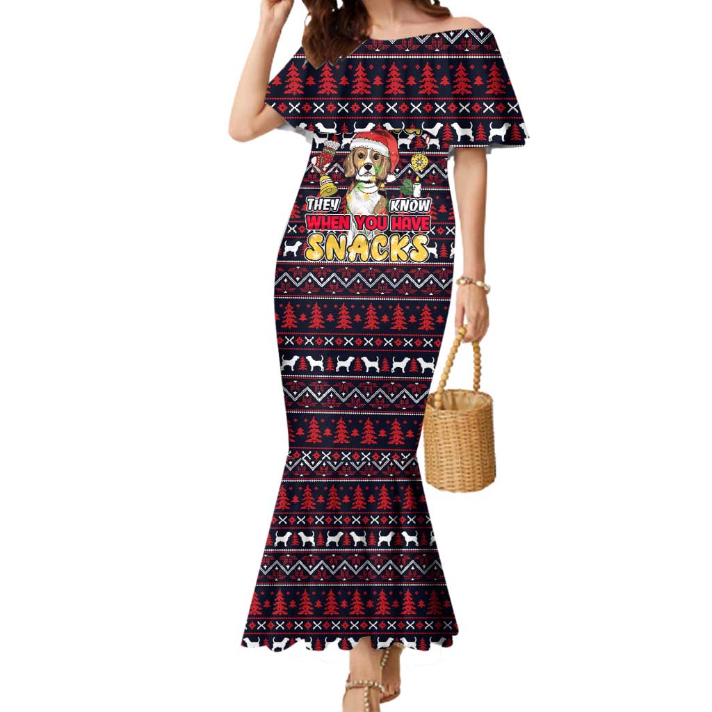 Beagle Dog They Know When You Have Snacks Christmas Mermaid Dress Xmas Holiday Patterns - Wonder Print Shop