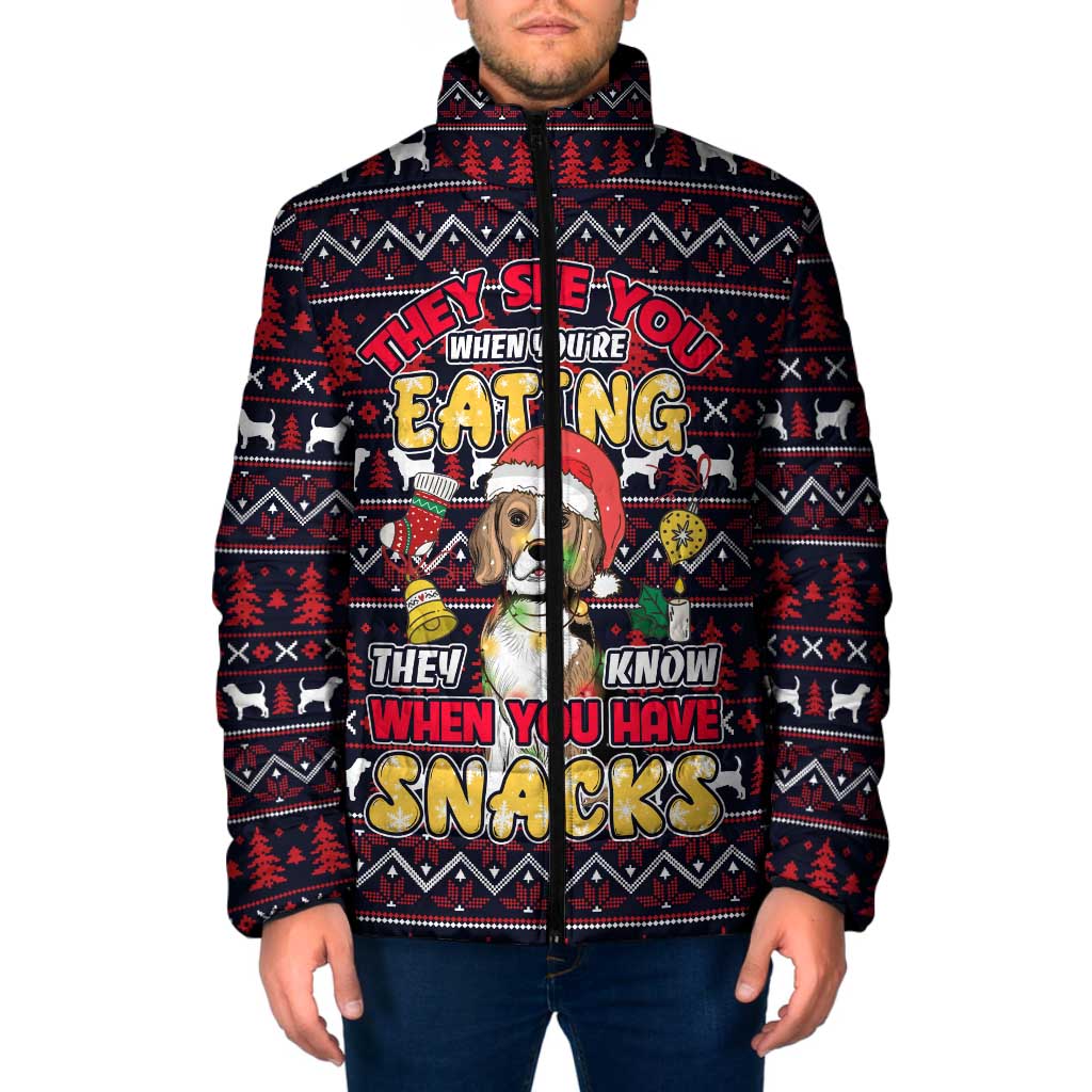 Beagle Dog They Know When You Have Snacks Christmas Padded Jacket Xmas Holiday Patterns - Wonder Print Shop